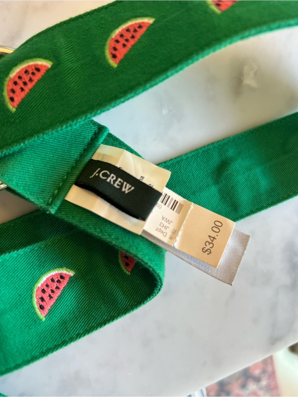 J. Crew Green Watermelon Embroidered Fabric Belt Size S/M NWT - Picture 2 of 5
